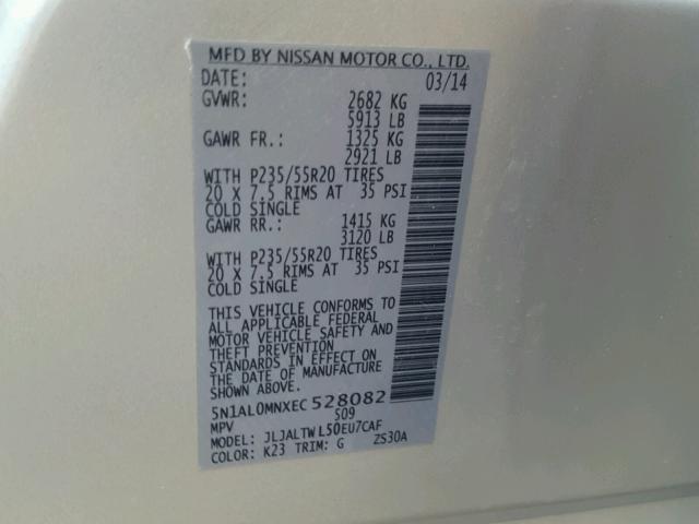 5N1AL0MNXEC528082 - 2014 INFINITI QX60 SILVER photo 10