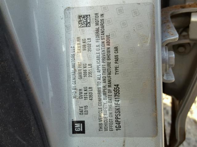 1G4PP5SK1F4175554 - 2015 BUICK VERANO SILVER photo 10