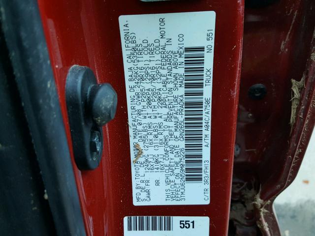 3TMJU62N59M075226 - 2009 TOYOTA TACOMA DOU RED photo 10