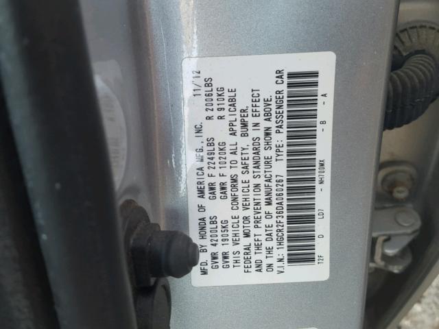 1HGCR2F36DA060267 - 2013 HONDA ACCORD LX SILVER photo 10