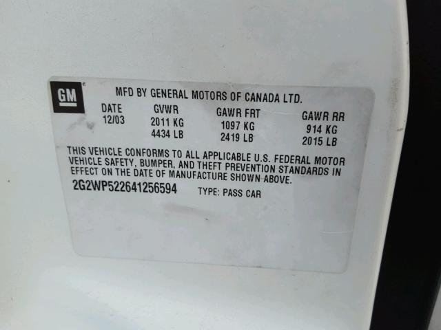 2G2WP522641256594 - 2004 PONTIAC GRAND PRIX WHITE photo 10