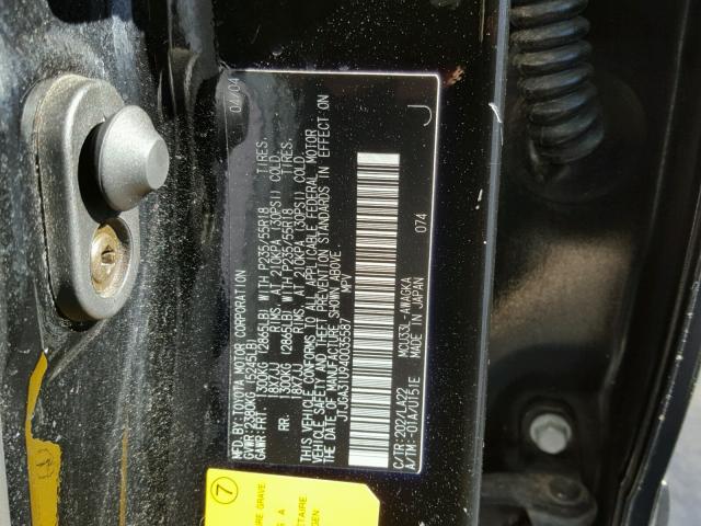 JTJGA31U940035587 - 2004 LEXUS RX 330 BLACK photo 10