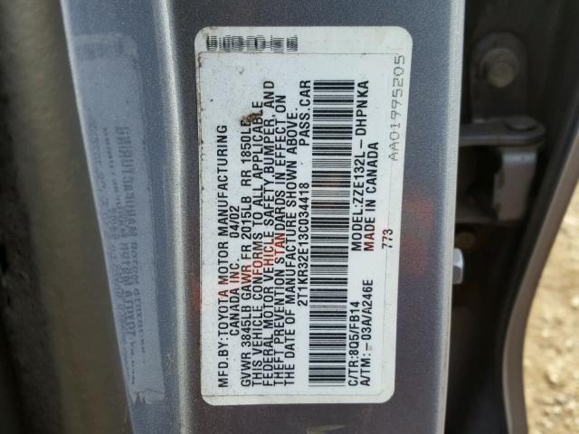 2T1KR32E13C034418 - 2003 TOYOTA MATRIX XR BLUE photo 10