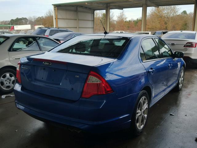 3FAHP0HA4CR379963 - 2012 FORD FUSION SE BLUE photo 4