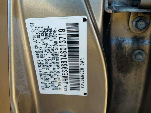 JHMES96614S013719 - 2004 HONDA CIVIC HYBR GOLD photo 10