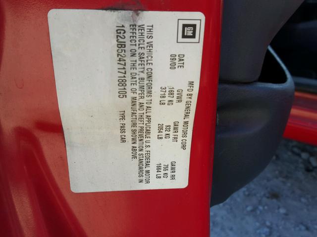 1G2JB524717188105 - 2001 PONTIAC SUNFIRE SE RED photo 10