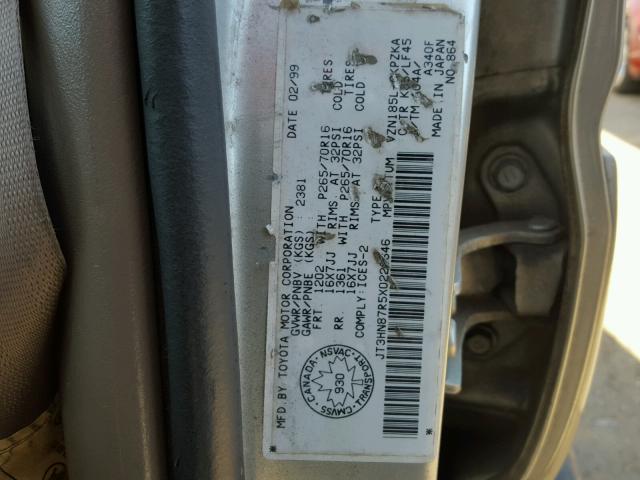 JT3HN87R5X0228646 - 1999 TOYOTA 4RUNNER LI SILVER photo 10