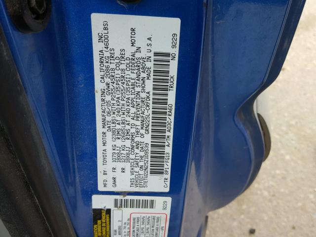 5TETU22N25Z109539 - 2005 TOYOTA TACOMA X-R BLUE photo 10