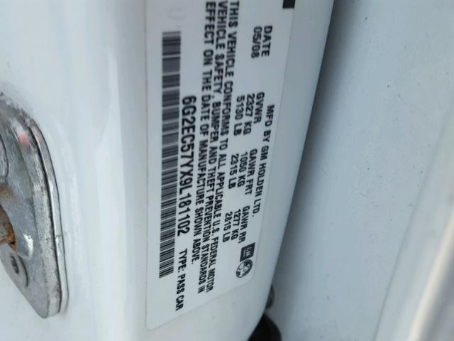 6G2EC57YX9L181102 - 2009 PONTIAC G8 GT WHITE photo 10