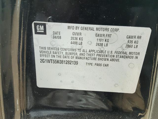 2G1WT55K081282139 - 2008 CHEVROLET IMPALA LT BLACK photo 10