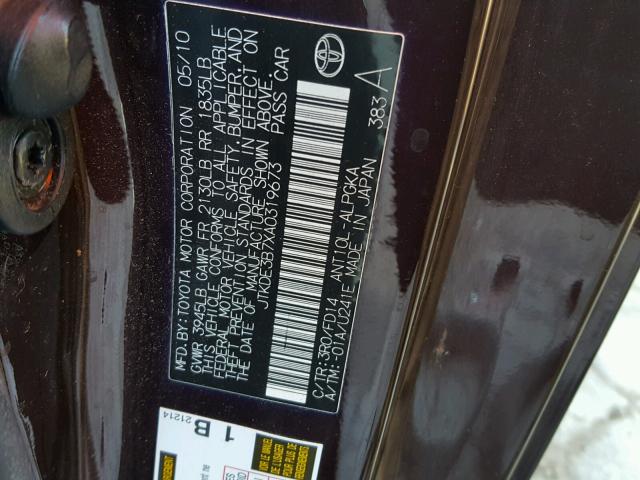 JTKDE3B7XA0319673 - 2010 TOYOTA SCION TC 紫色 照片 10