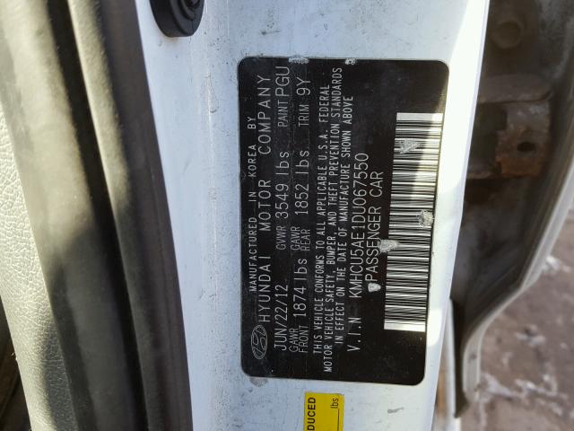 KMHCU5AE1DU067550 - 2013 HYUNDAI ACCENT GLS WHITE photo 10