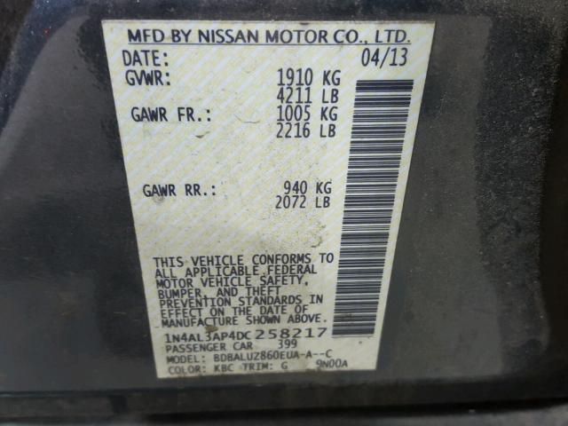 1N4AL3AP4DC258217 - 2013 NISSAN ALTIMA 2.5 GRAY photo 10