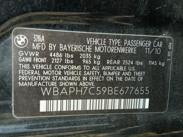 WBAPH7C59BE677655 - 2011 BMW 328 I BLACK photo 10