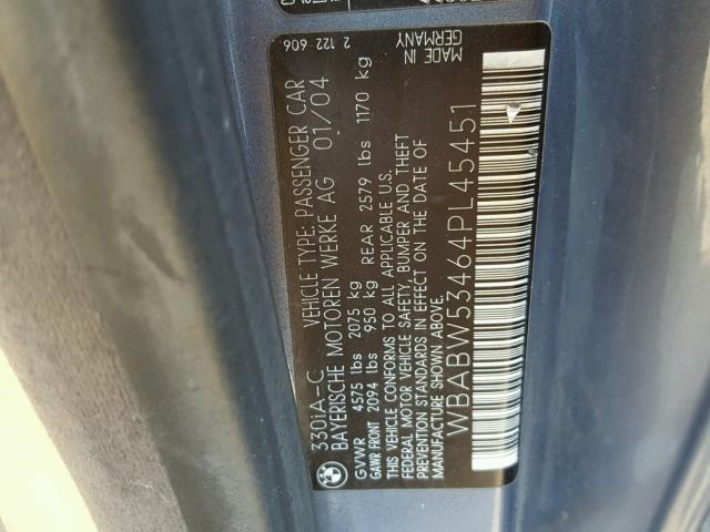 WBABW53464PL45451 - 2004 BMW 330 CI BLUE photo 10