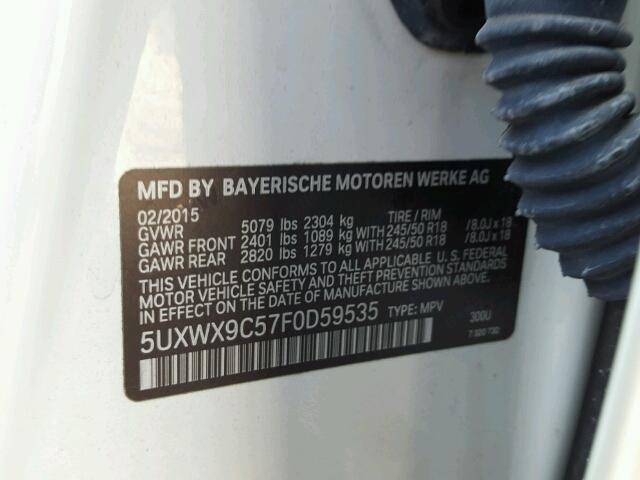 5UXWX9C57F0D59535 - 2015 BMW X3 XDRIVE2 WHITE photo 10
