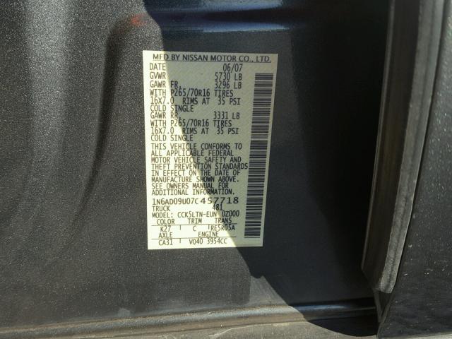 1N6AD09U07C457718 - 2007 NISSAN FRONTIER C GRAY photo 10