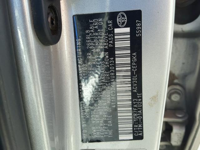 4T1BE32KX4U830134 - 2004 TOYOTA CAMRY LE SILVER photo 10