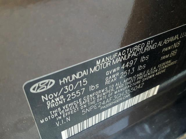 5NPE24AF3GH355042 - 2016 HYUNDAI SONATA SE BROWN photo 10