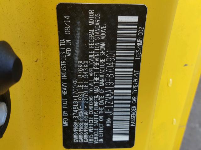 JF1ZNAA19F8704901 - 2015 TOYOTA SCION FR-S YELLOW photo 10