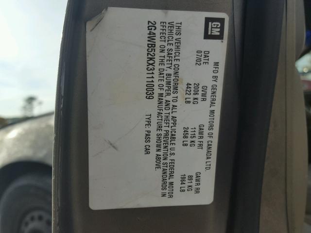 2G4WB52KX31110039 - 2003 BUICK REGAL LS GRAY photo 10