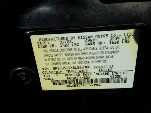 3N1CB51DX5L513906 - 2005 NISSAN SENTRA 1.8 BLACK photo 10