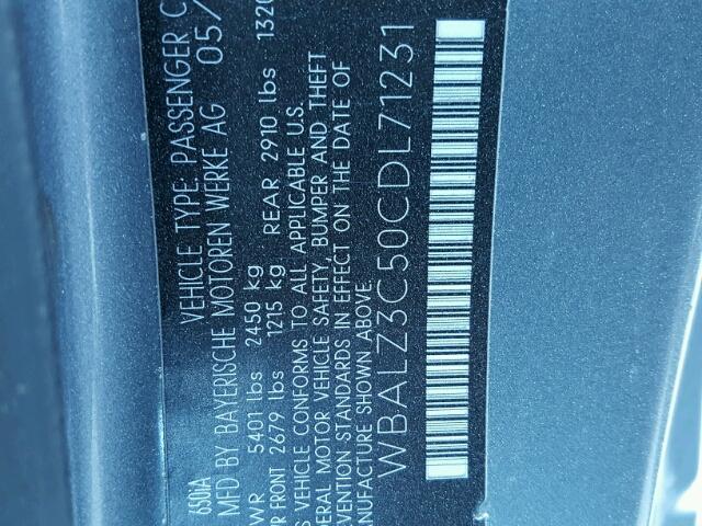 WBALZ3C50CDL71231 - 2012 BMW 650 I SILVER photo 10