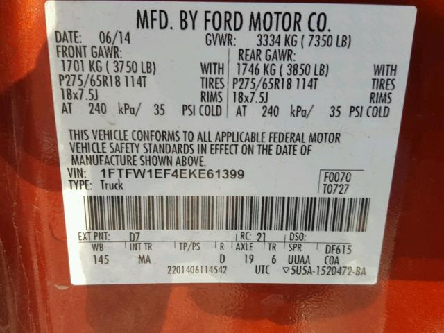 1FTFW1EF4EKE61399 - 2014 FORD F150 SUPER RED photo 10