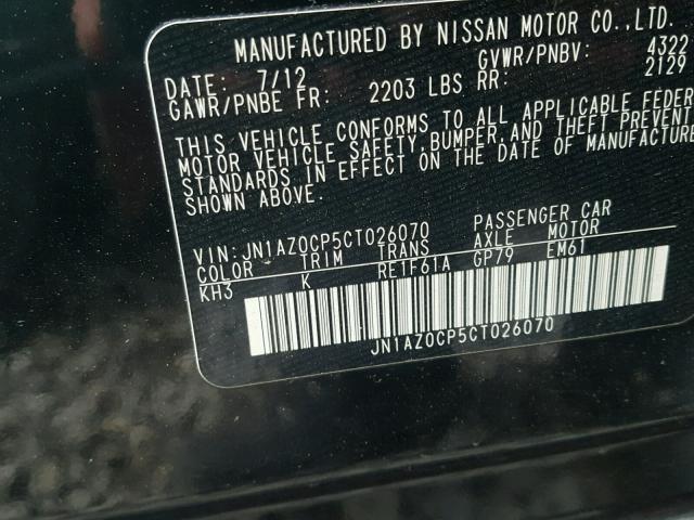 JN1AZ0CP5CT026070 - 2012 NISSAN LEAF SV BLACK photo 10