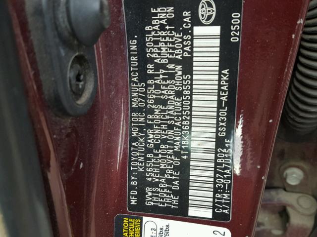 4T1BK36B25U058555 - 2005 TOYOTA AVALON XL MAROON photo 10