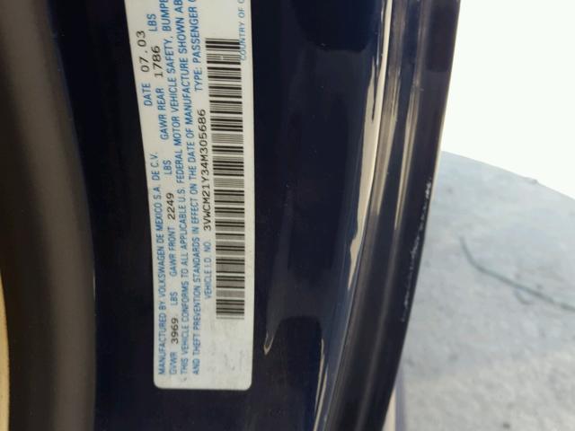 3VWCM21Y34M305686 - 2004 VOLKSWAGEN NEW BEETLE 蓝色 照片 10