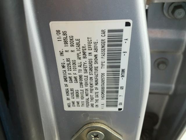 1HGCM56897A065706 - 2007 HONDA ACCORD EX GRAY photo 10