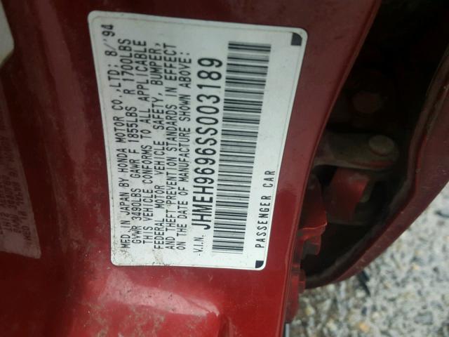 JHMEH9696SS003189 - 1995 HONDA CIVIC EX RED photo 10