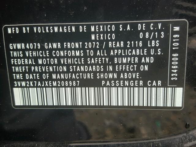 3VW2K7AJXEM208987 - 2014 VOLKSWAGEN JETTA BASE BLACK photo 10