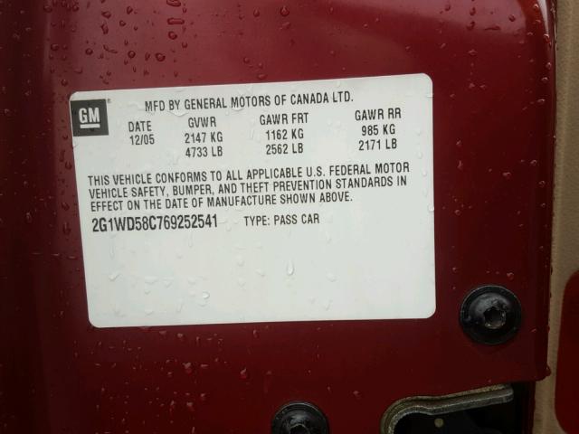 2G1WD58C769252541 - 2006 CHEVROLET IMPALA SUP 勃艮第红 照片 10