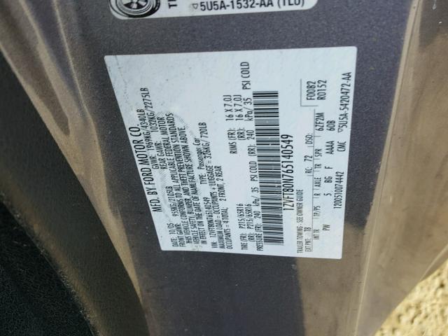 1ZVFT80N765140549 - 2006 FORD MUSTANG GRAY photo 10