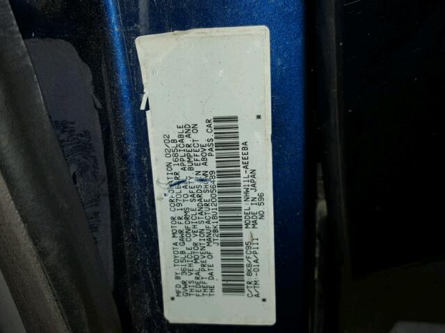 JT2BK18U120056489 - 2002 TOYOTA PRIUS BLUE photo 10