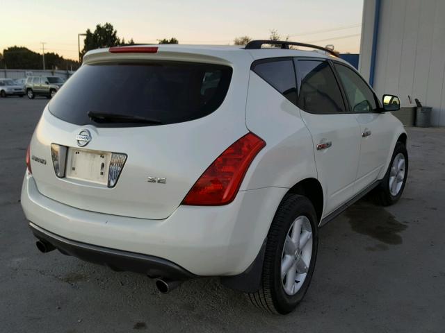 JN8AZ08T65W327536 - 2005 NISSAN MURANO SL WHITE photo 4