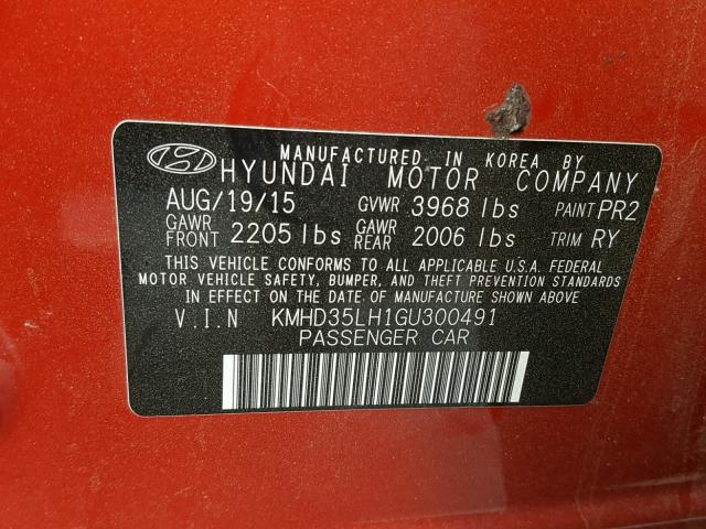 KMHD35LH1GU300491 - 2016 HYUNDAI ELANTRA GT RED photo 10