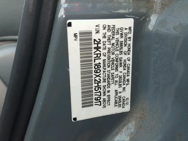 2HKRL189X2H517917 - 2002 HONDA ODYSSEY EX GRAY photo 10