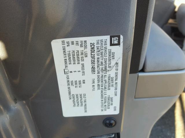 2CNDL23F356148951 - 2005 CHEVROLET EQUINOX LS GRAY photo 10