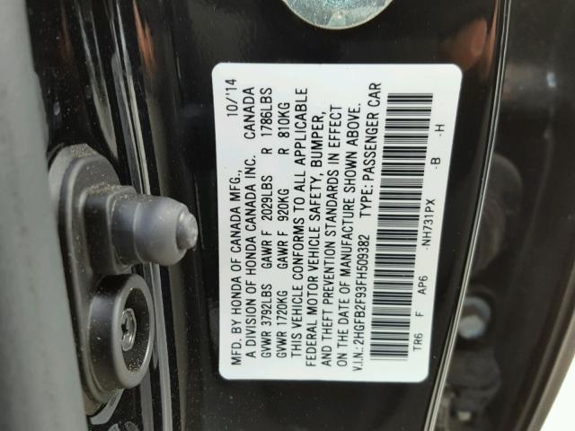 2HGFB2F93FH509382 - 2015 HONDA CIVIC EXL BLACK photo 10