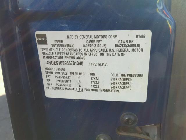 4NUES16S966701340 - 2006 ISUZU ASCENDER S BLUE photo 10