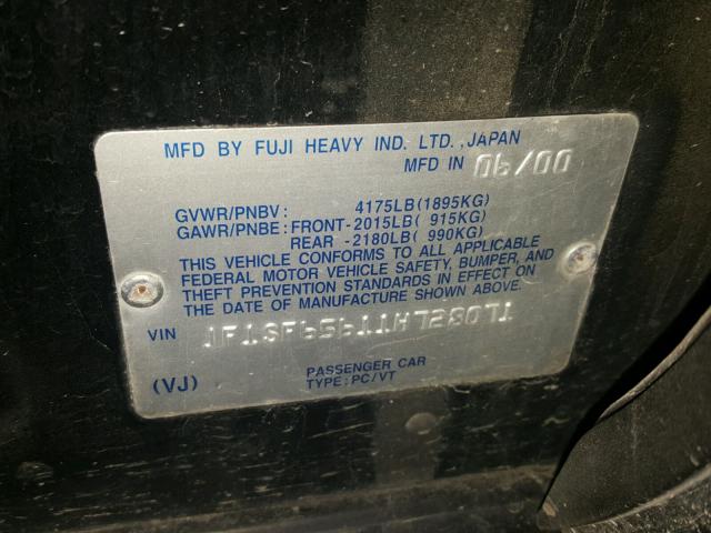 JF1SF65611H728071 - 2001 SUBARU FORESTER S BLACK photo 10