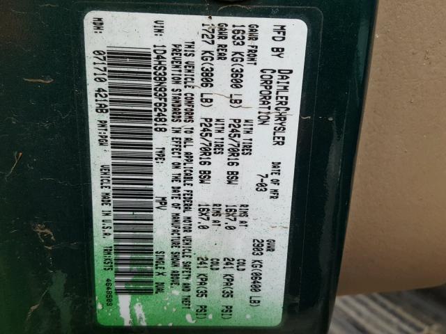 1D4HS38N93F624818 - 2003 DODGE DURANGO SP GREEN photo 10