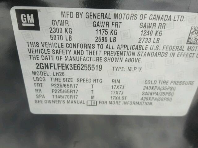 2GNFLFEK3E6255519 - 2014 CHEVROLET EQUINOX LT CHARCOAL photo 10