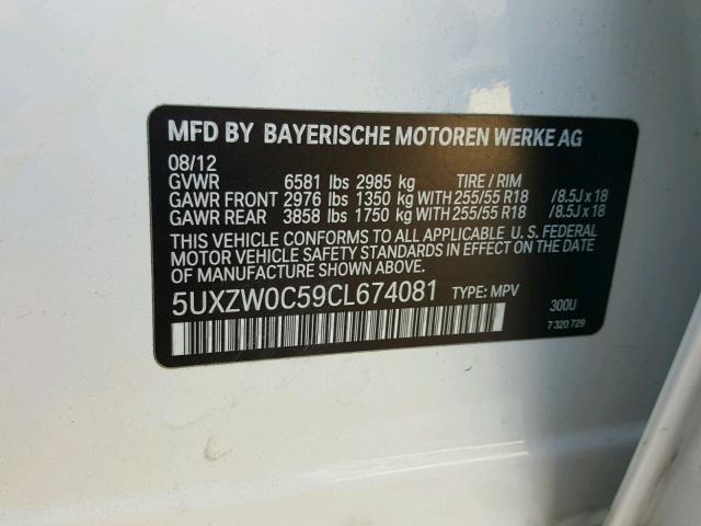 5UXZW0C59CL674081 - 2012 BMW X5 XDRIVE3 Սպիտակ լուսանկար 10