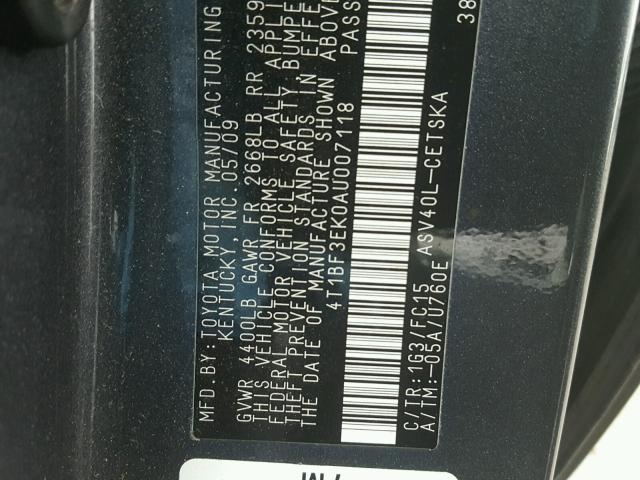 4T1BF3EK0AU007118 - 2010 TOYOTA CAMRY BASE BLUE photo 10