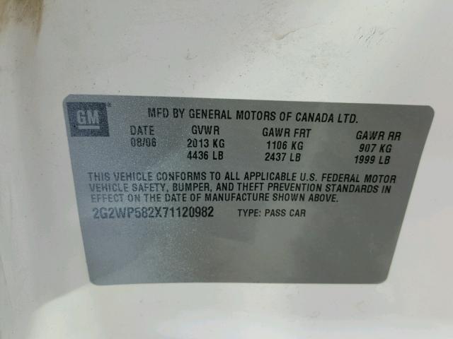 2G2WP582X71120982 - 2007 PONTIAC GRAND PRIX Սպիտակ լուսանկար 10