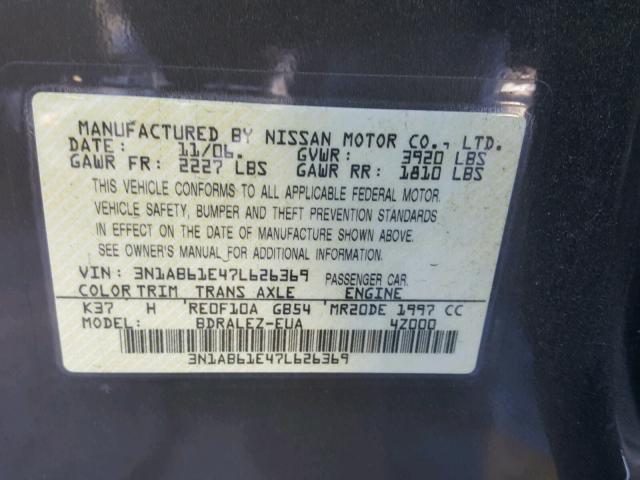 3N1AB61E47L626369 - 2007 NISSAN SENTRA 2.0 GRAY photo 10